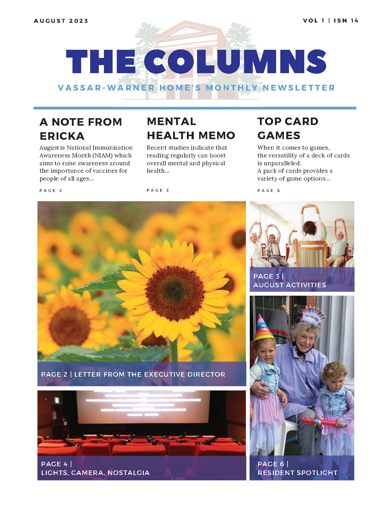 Vassar-Warner Home August The Columns Newsletter Cover Photo